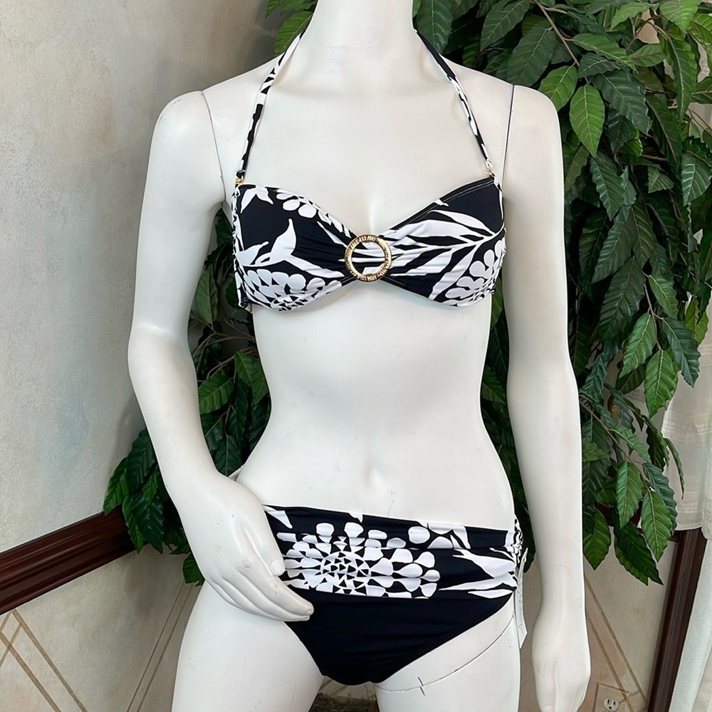 ANNE COLE FLORAL PRINT BLACK & WHITE BIKINI